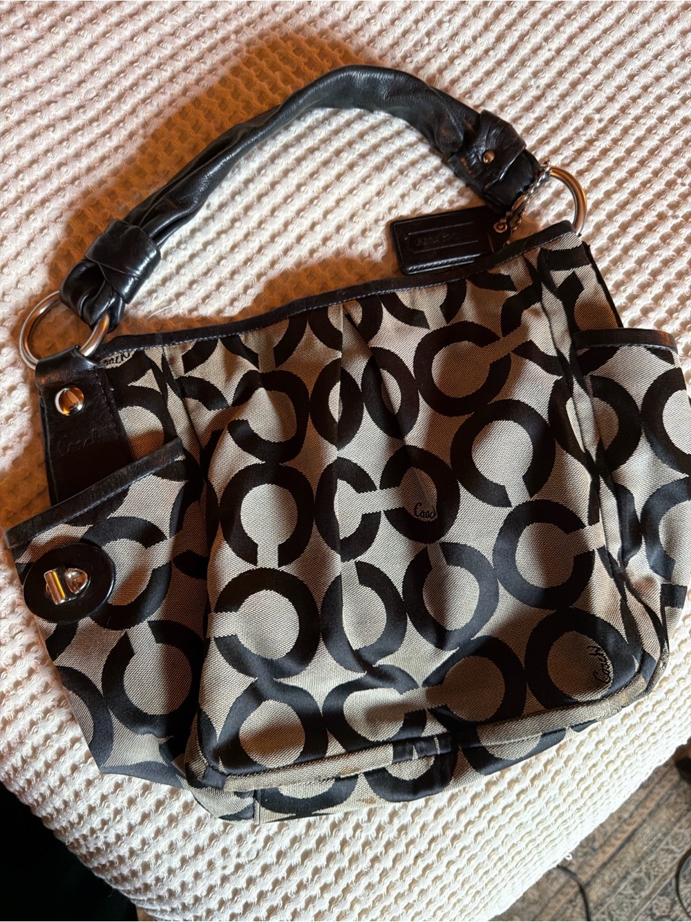 Coach Black and Gray Signature Canvas Shoulder Bag